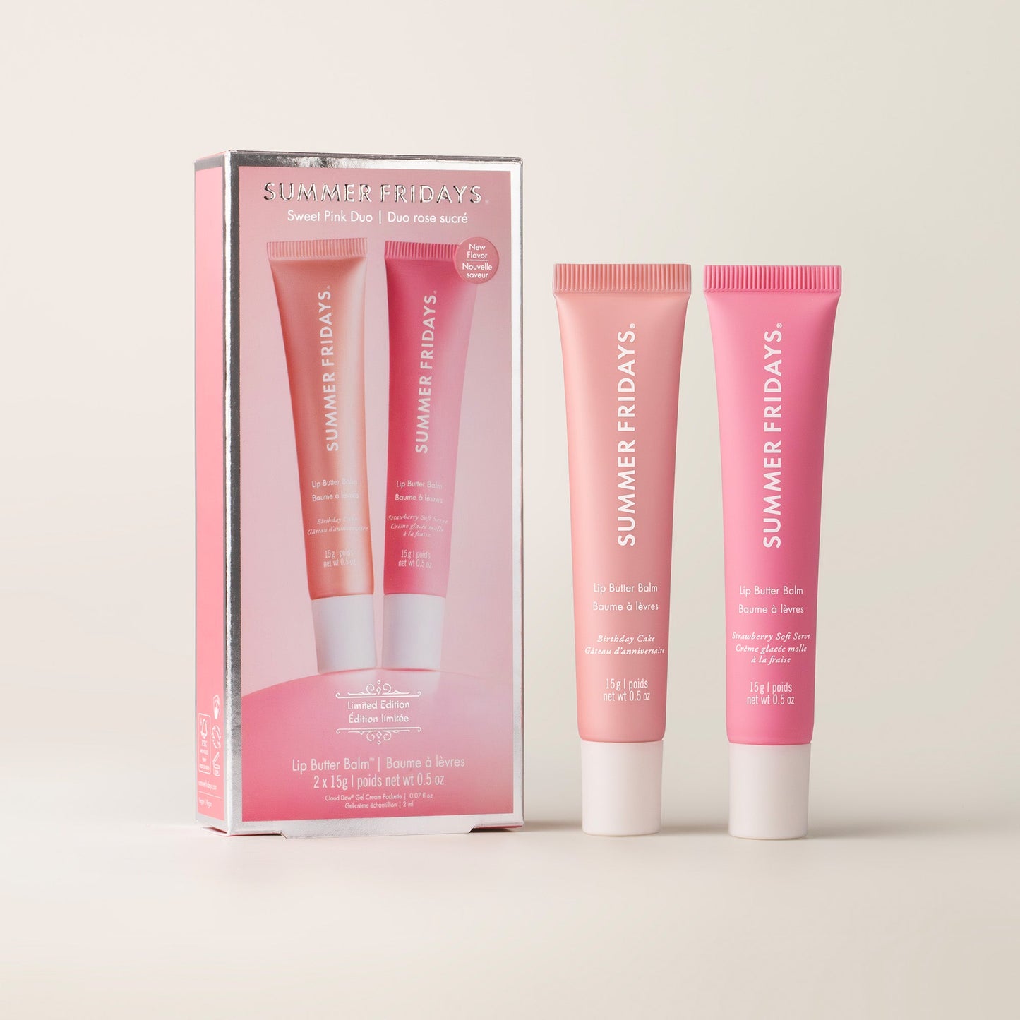 ⏰First 500 :2nd Item 60% Off,💋Sweet Pink Duo: Birthday Cake & Strawberry Soft Serve Lip Butter Balm