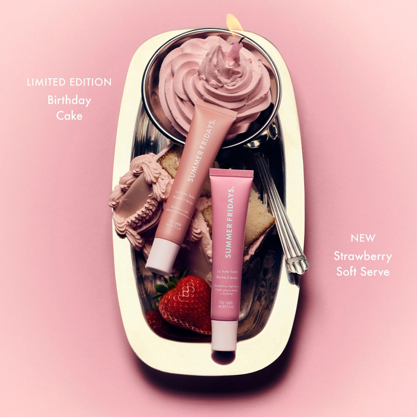⏰First 500 :2nd Item 60% Off,💋Sweet Pink Duo: Birthday Cake & Strawberry Soft Serve Lip Butter Balm