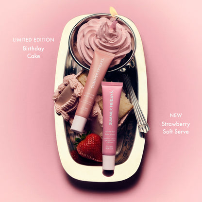 ⏰First 500 :2nd Item 60% Off,💋Sweet Pink Duo: Birthday Cake & Strawberry Soft Serve Lip Butter Balm